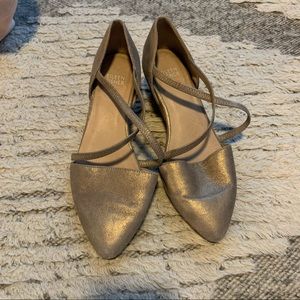 Eileen Fisher Poet crisscross chunky heel metallic shoes